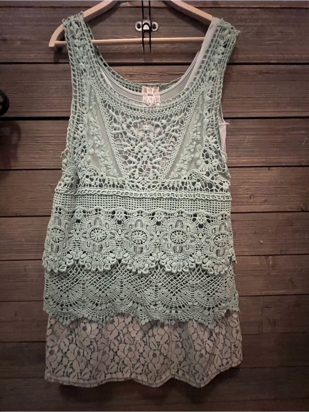 Boho Crochet Lace Two Piece  Layered Tank Top - Mint Green